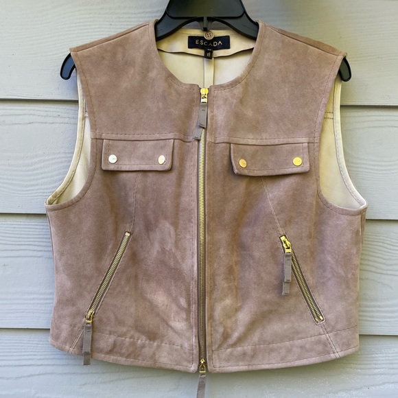 Escada Jackets & Blazers - ESCADA LEATHER/SUEDE SLEEVELESS TAN VEST
